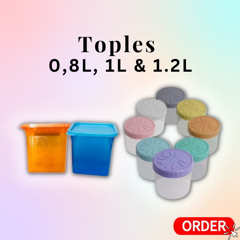 Toples Bulat dan Kotak Warna Pastel dan Frosty Ukuran 800ml, 1000ml dan 1200ml