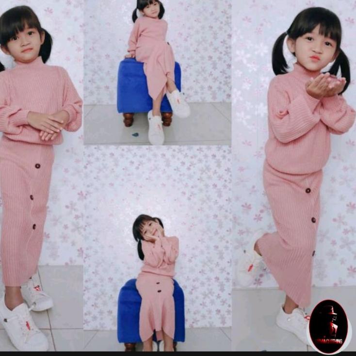 READY Setelan rajut anak perempuan / Setelan Rok rajut anak / Setelan sweater rajut anak usia 2 - 10