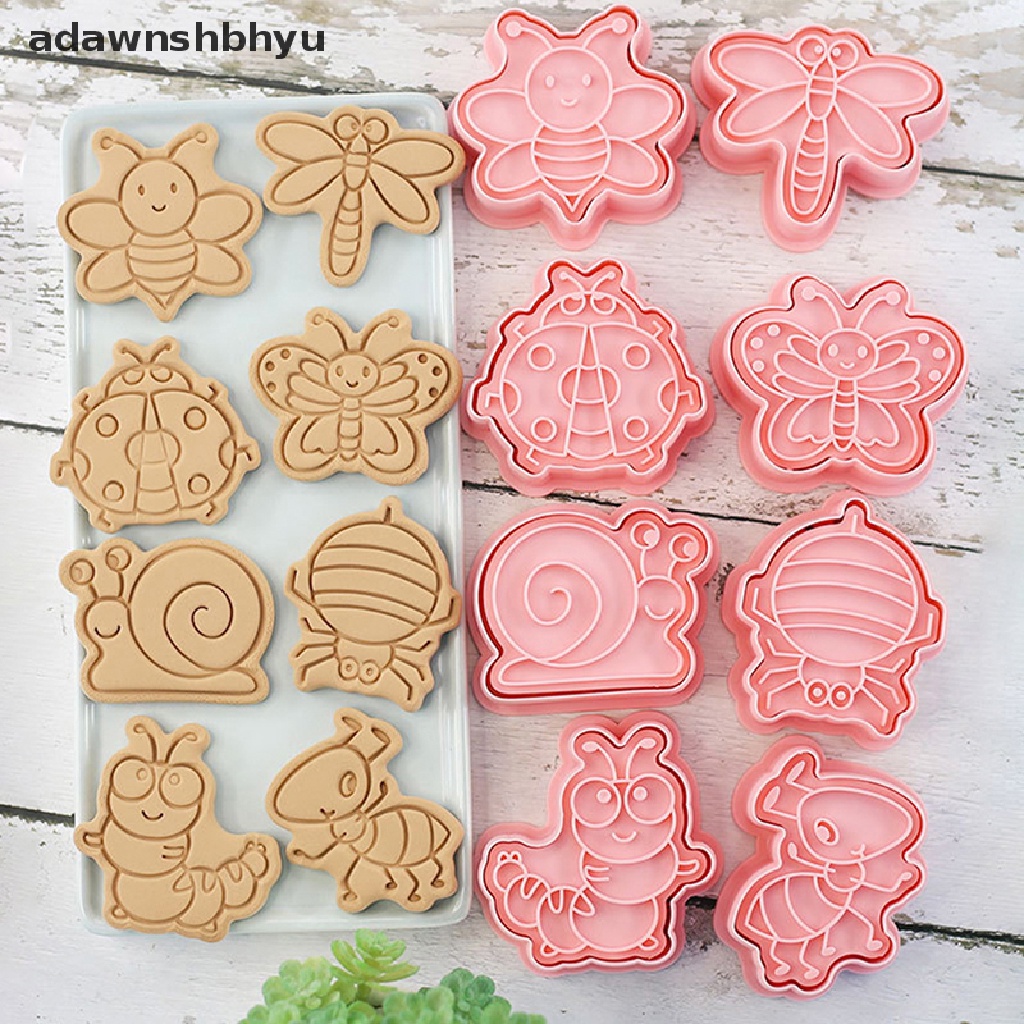 Adawnshbhyu 8 Pcs /set Hutan Hewan Gajah Singa 3D Kartun Cookie Cetakan Biskuit Cutter Perangko Lebah Kupu-Kupu DIY Fondant Plunger Kue Alat Dapur Baking Pastry Bakeware Perlengkapan I