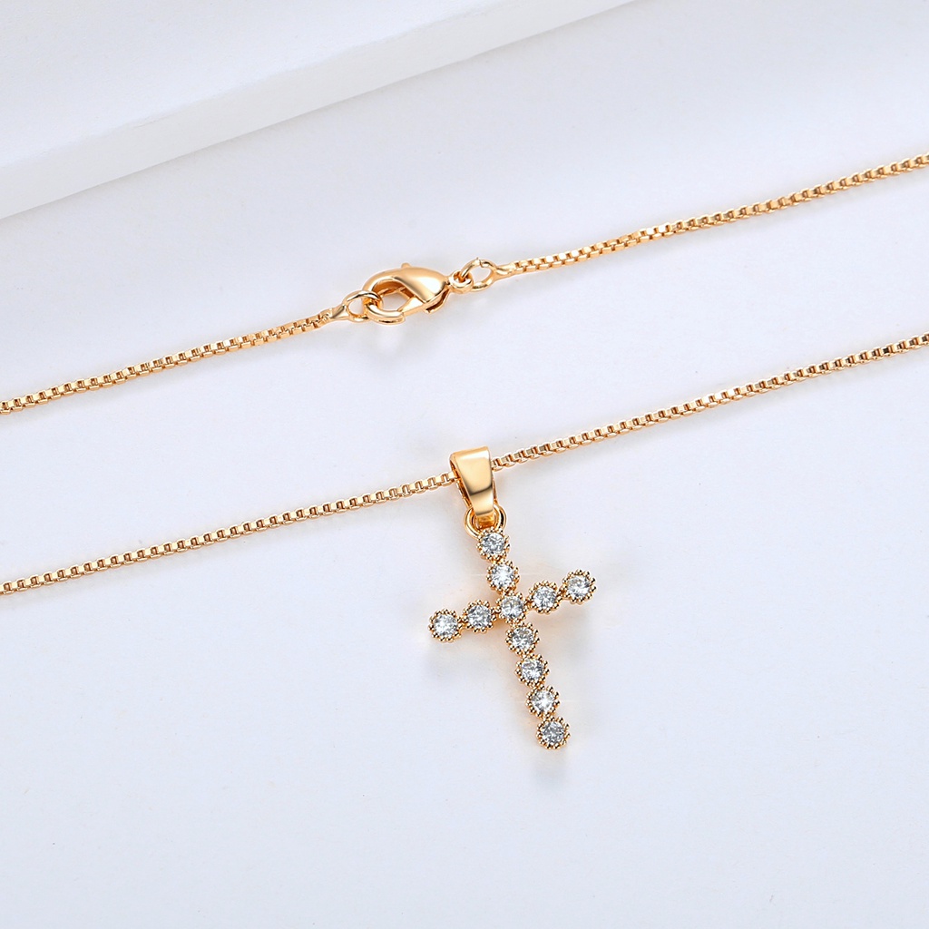 Y886【COD】Kalung Titanium Salib Wanita Lapis Emas Cross Salib Liontin Fashion Perhiasan Anti Luntur