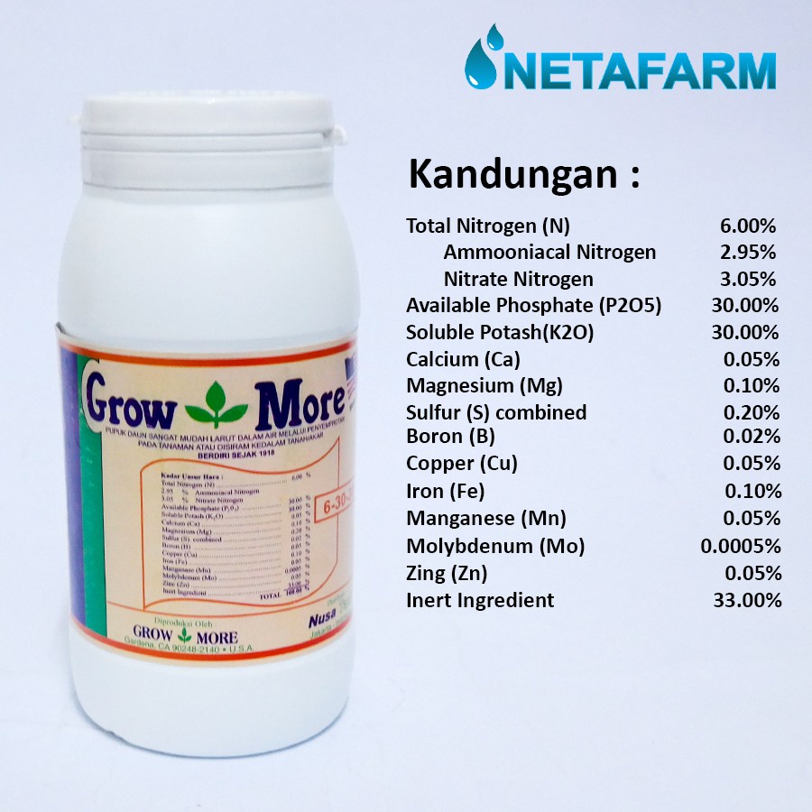 PUPUK NPK 6-30-30 GROWMORE 454 GRAM