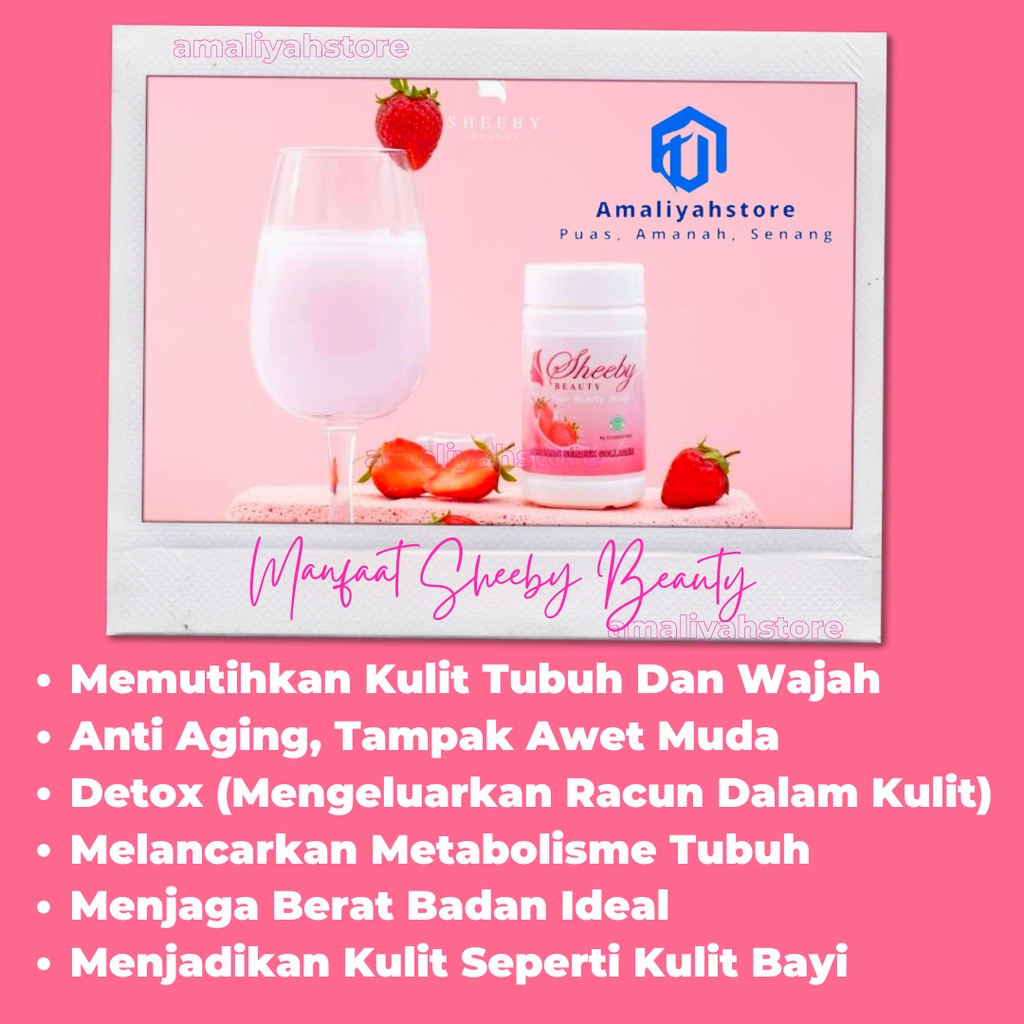 Sheeby Beauty Collagen Minuman Serbuk Shelby Sheby Beuty Drink Kolagen Suplemen Pemutih Pencerah Kulit Tubuh Badan Wajah Pria Dan Wanita  Halal Permanen Bpom