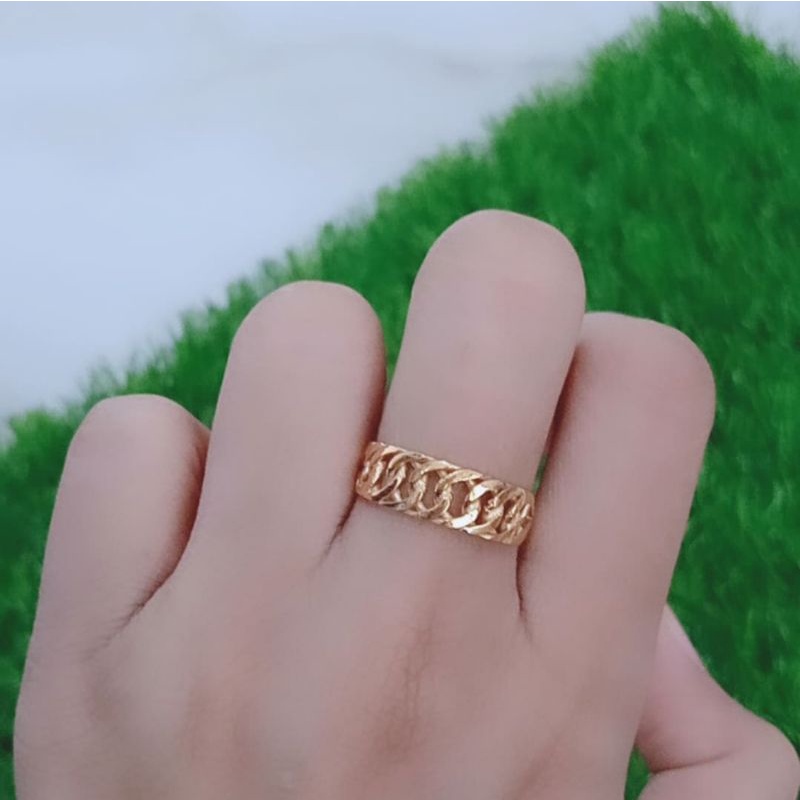 Cincin 1/2 rantai polos / cincin perak asli silver 925 lapis emas/ cincin fashion wanita terbaru