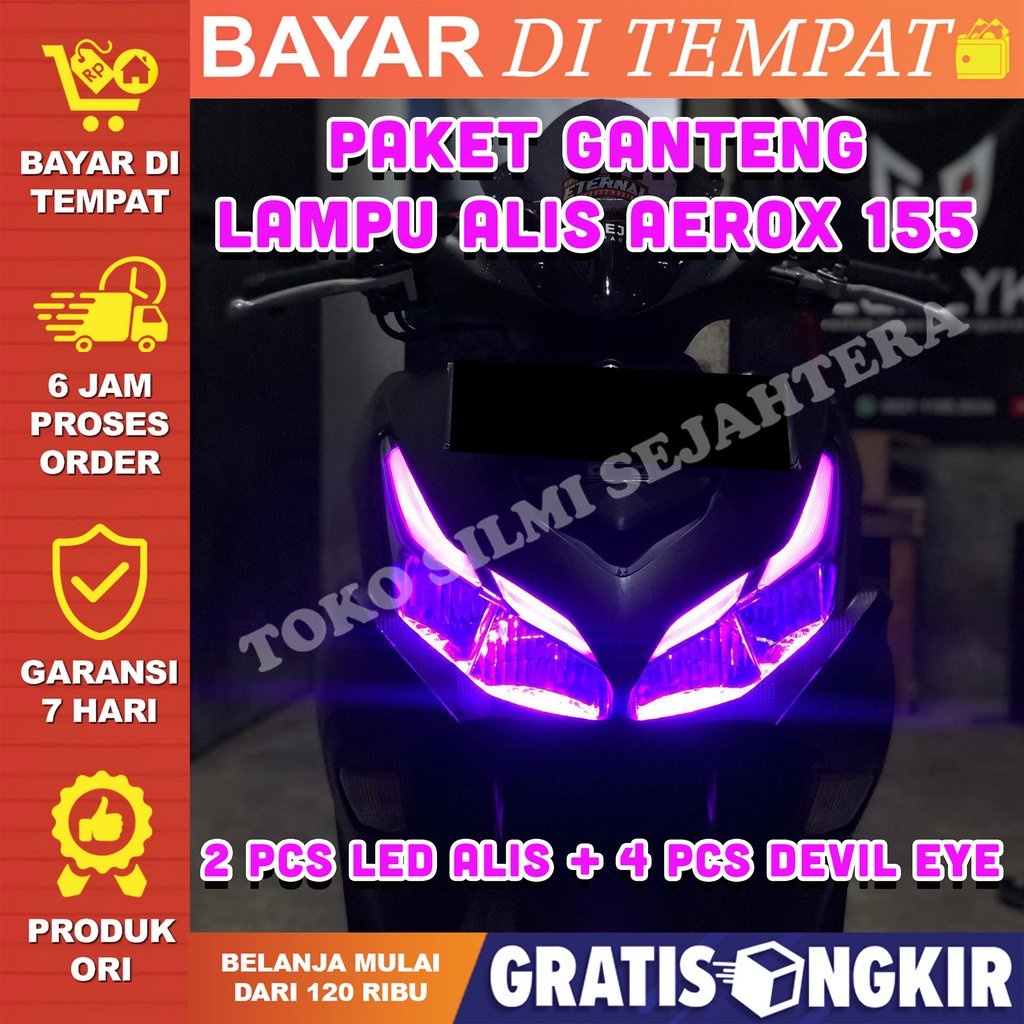 PAKET GANTENG LAMPU ALIS AEROX 155 BONUS DEVIL EYE TIDAK BERBINTIK LAMPU VARIASI HEADLAMP AEROX 155 