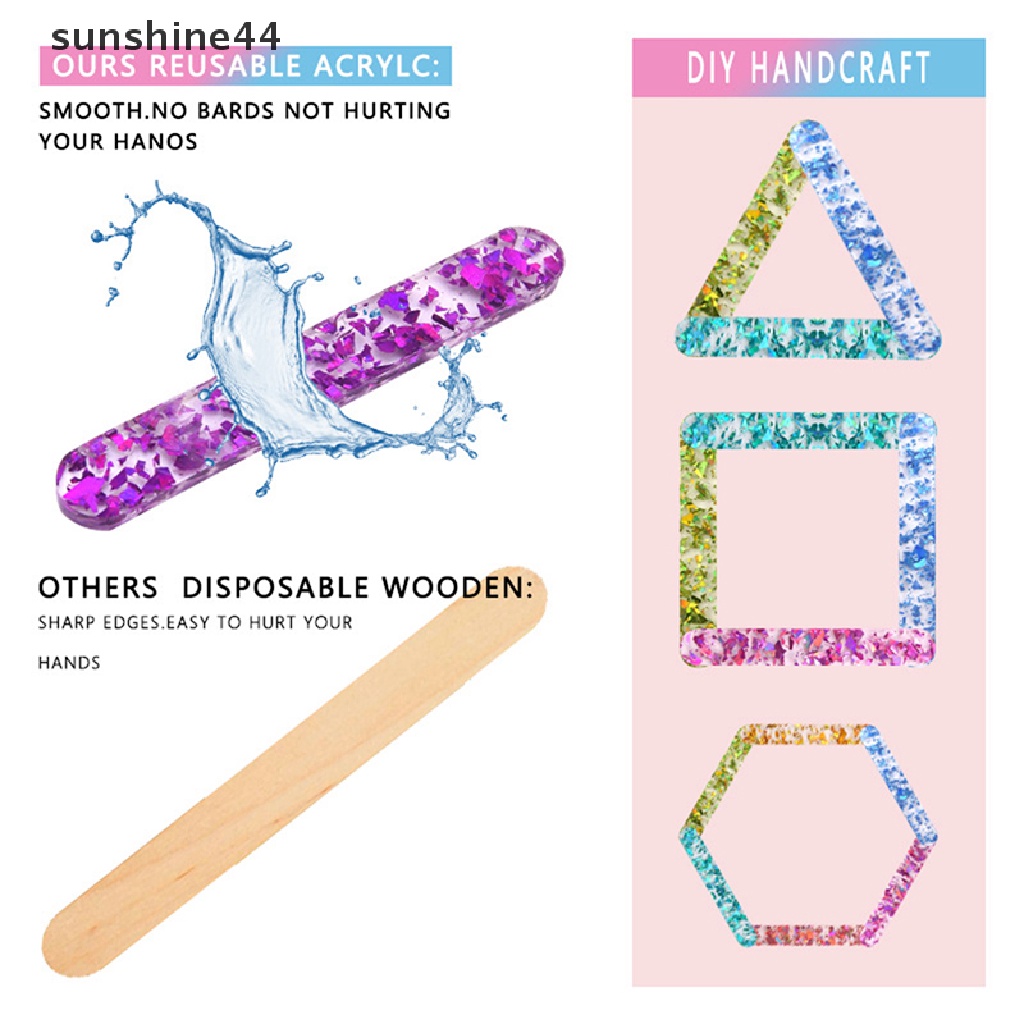 Sunshine 10pcs Stik Es Krim Loli / Kue / Permen Bahan Akrilik Reusable