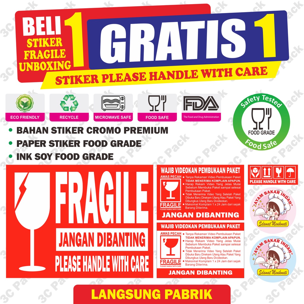 

Stiker Fragile ukuran apa saja beli 1 free 1 stiker fragile handle with care