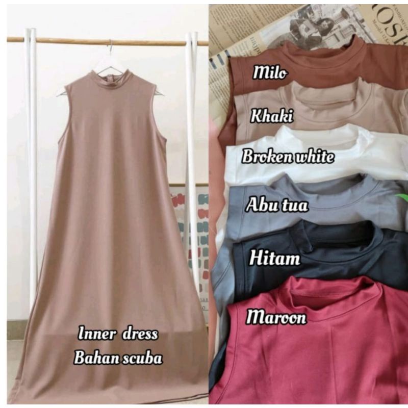 Inner Dress Tanpa Lengan Turtle Neck Scuba Premium  Long Dress Outer Terbaru 2023