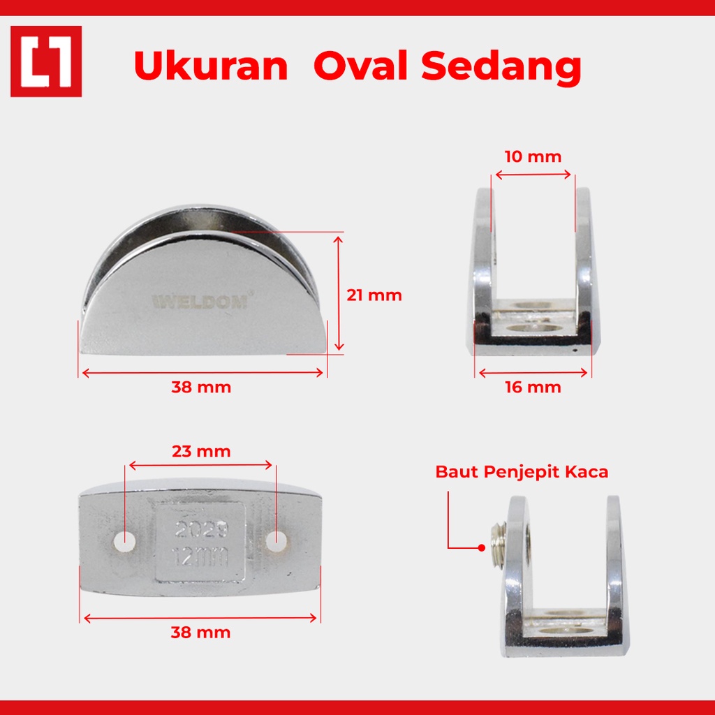 Glass Clip Penjepit Kaca Siku Meja Cermin Ambalan U Stainless - Weldom