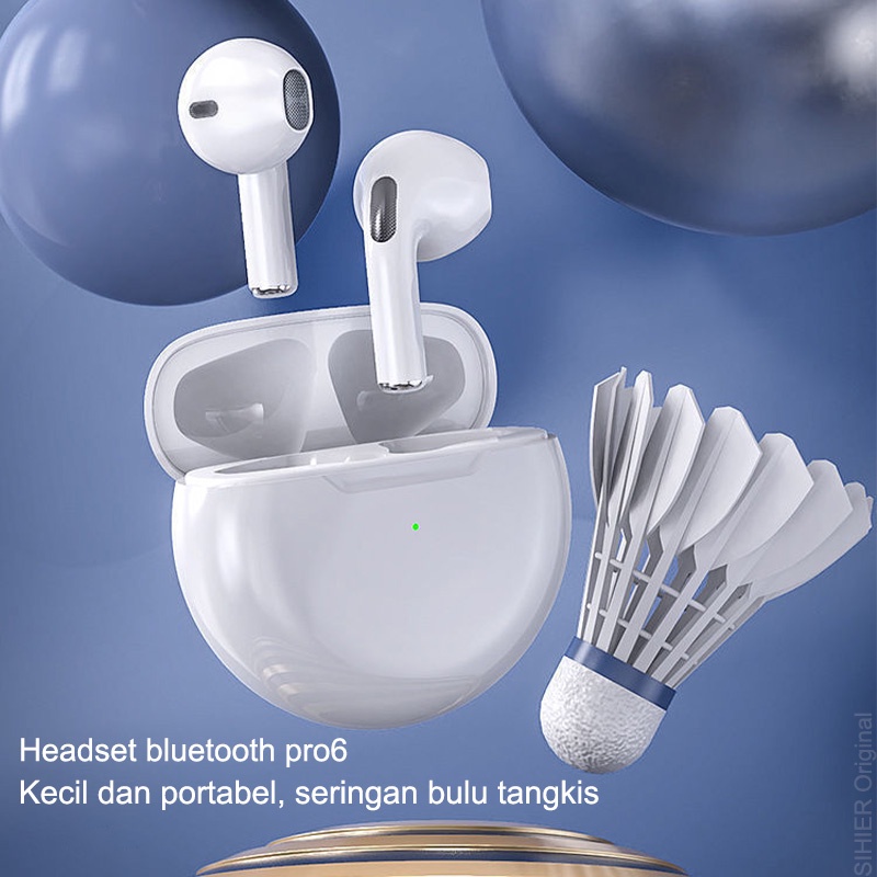 TWS Pro6 Long Battery Life Headset Bluetooth Bass 9D HiFi Stereo Sound Earphone Wireless Waterproof Headphone Henset Bloetooth with Microphone Sport Handset Hedset Handsfree Earbuds Hendset Hanset Hetset Heandset