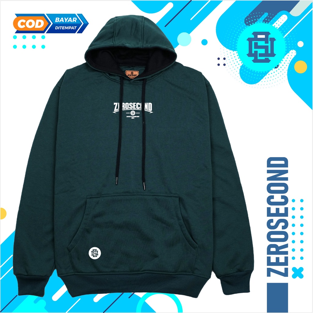 Zero.Second Sweater Hoodie Pria Autentic Logo ZS Warna HIJAU BOTOL Bahan Catton Flecee Gramasi 280S Permium Tebal Full Varisn Warna