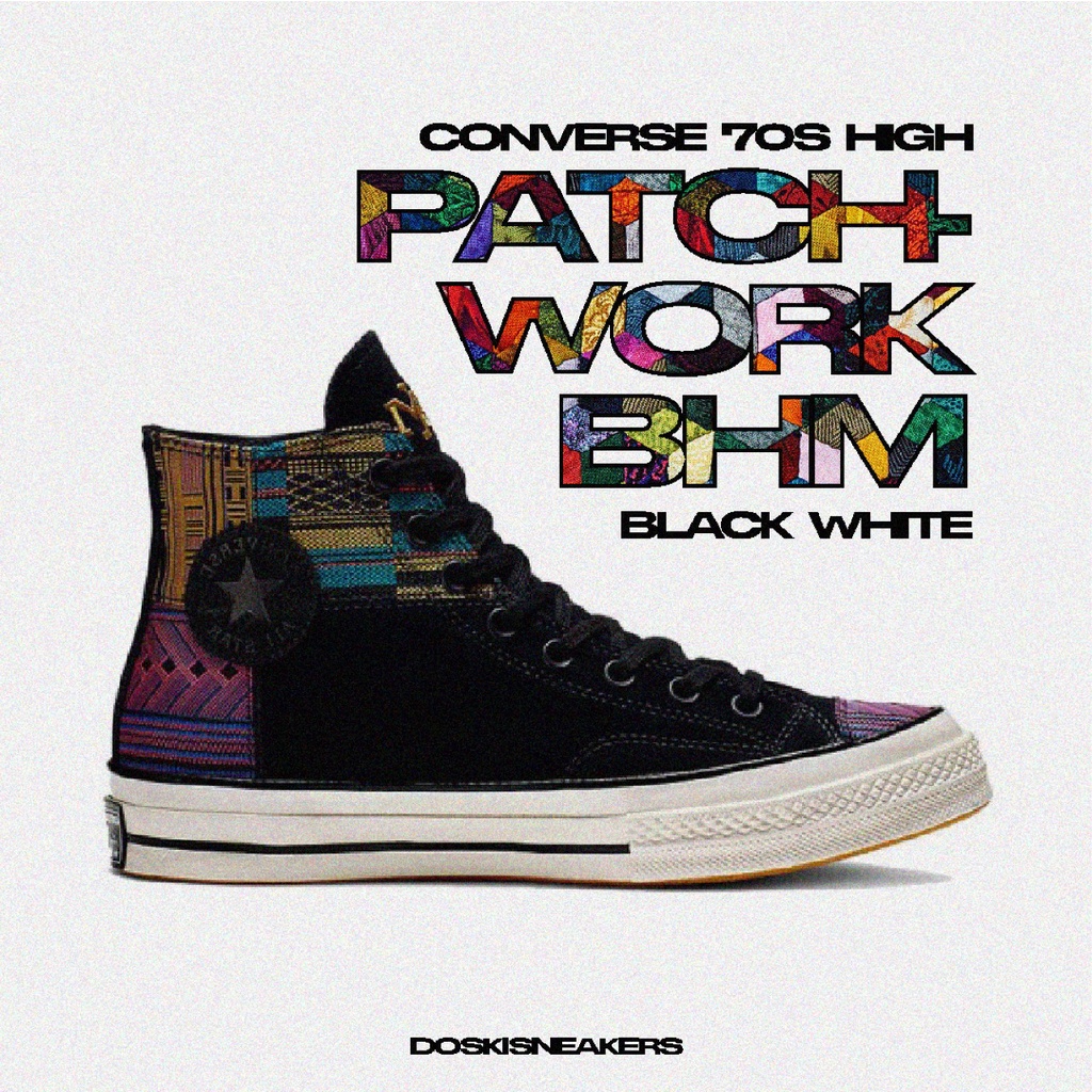 Converse 70S HI Patchwork BHM Black White 100% Original Sneakers Pria Wanita Sepatu Casual Pria Wani
