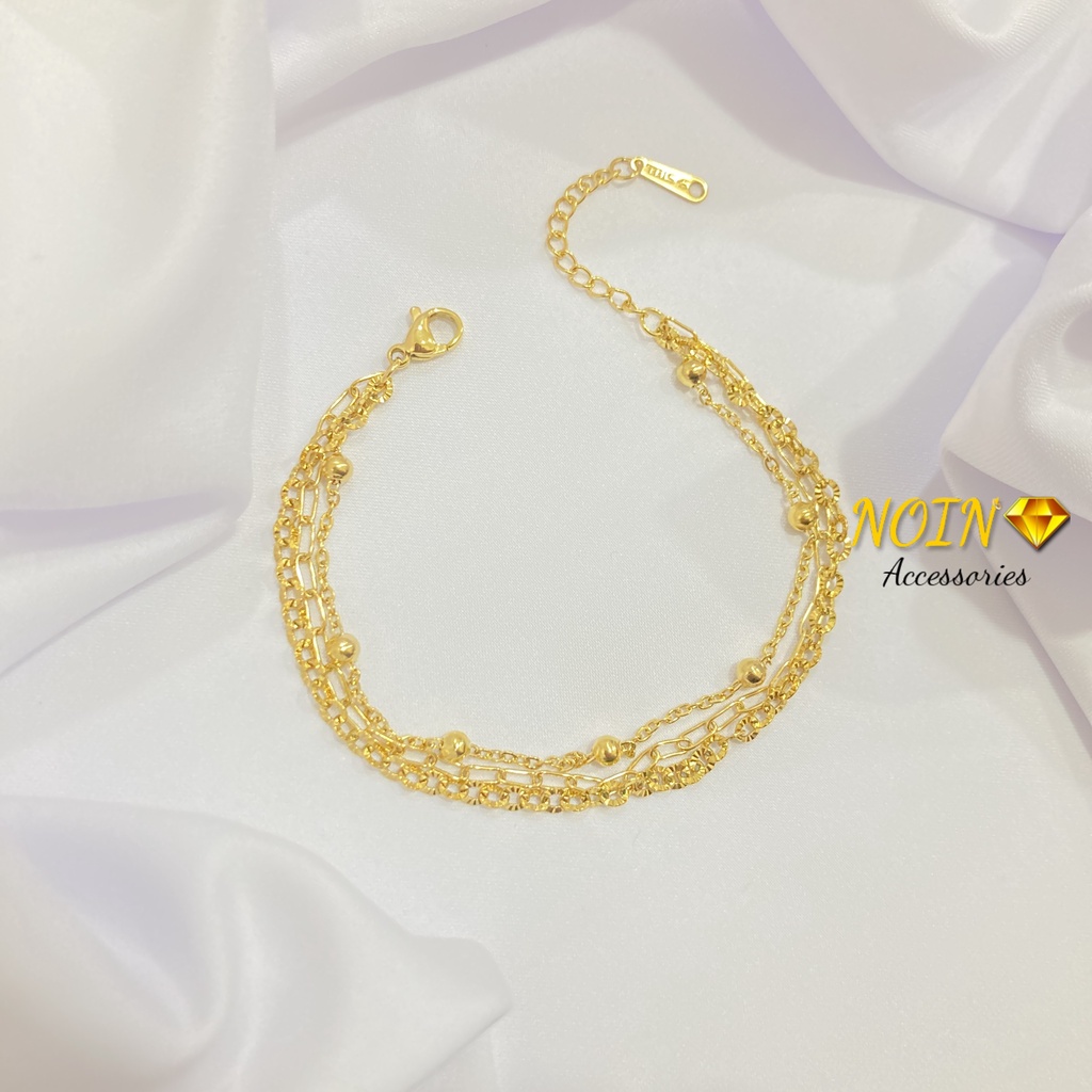 Gelang Tangan Titanium Rantai Polos 3 Layer Fashion Korean Style