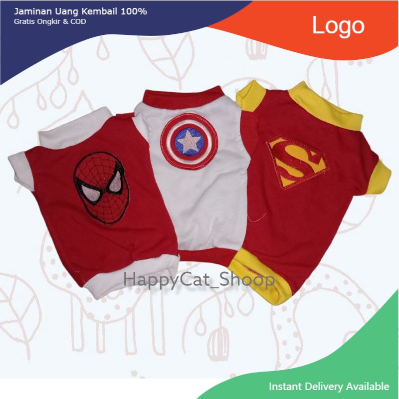 Baju Kucing Anjing Kecil Motif HERO / Baju bordir / Baju kucing / Baju kucing anjing lucu
