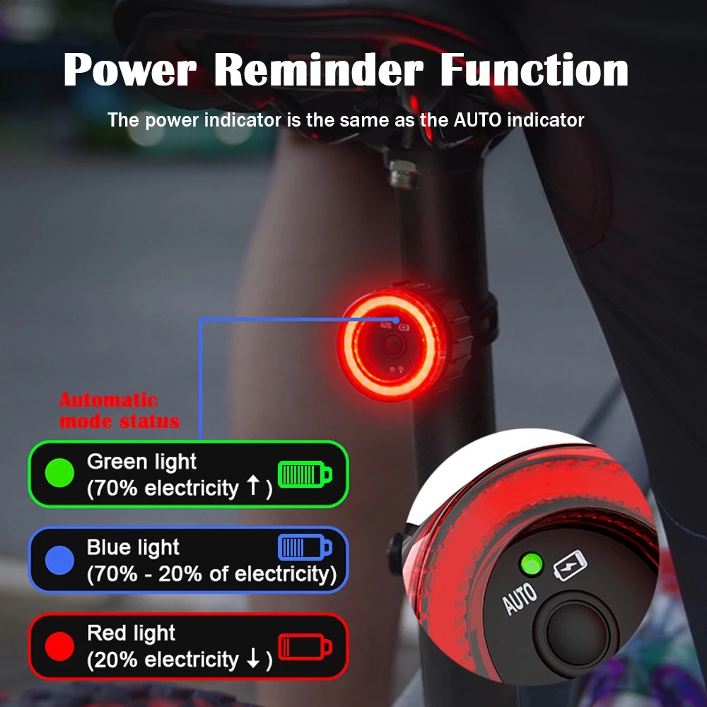 Ipx5 Tahan Air LED Charging Tail Lamp Safety Lights Untuk Berkendara Di Malam Hari Sepeda Sensor Cerdas Rem Tail Lamp