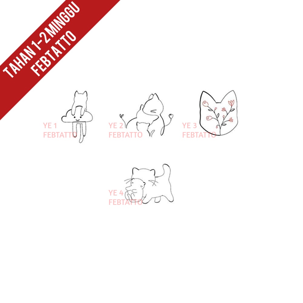 Tato Temporer Tato kucing bunga Stiker Tatto  - YE 1-4