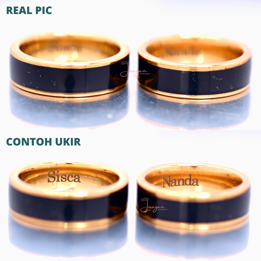 [GRATIS CETAK NAMA] Cincin Couple Romantis Ailoviu Titanium Anti Karat M7 Hadiah Tunangan Pasangan Pria Wanita Perak Platinum Paladium Emas Black Gold Hitam