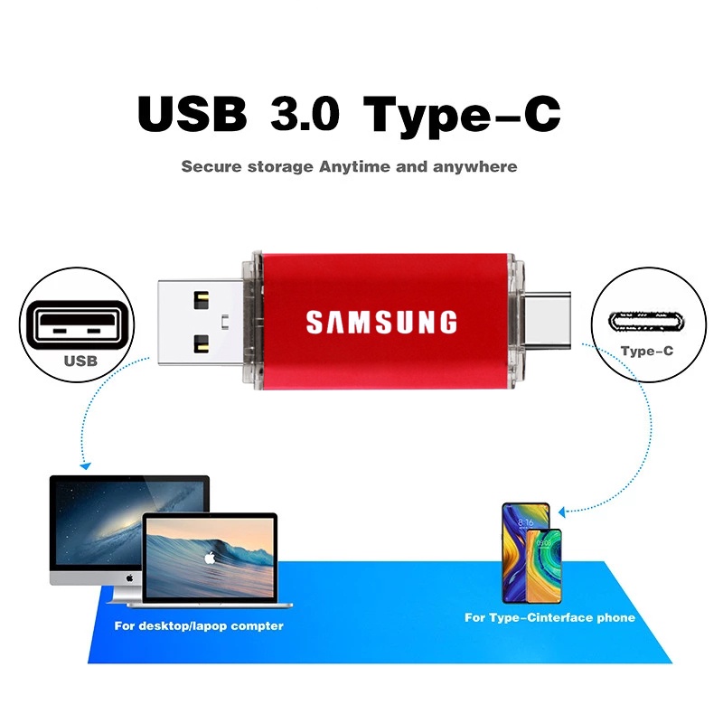 Flash Drive Tiga-Dalam-Satu Samsung Tipe-C Warna Terang 8GB/16GB/32GB/64GB/128GB/256GB/512GB/1TB/2TB micro OTG Flash Drive