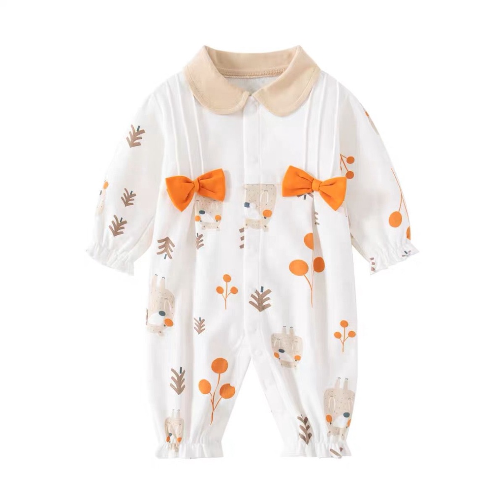 Jumper bayi perempuan lengan panjang 0-24 bulan impor korea motif bear dan flower oren lucu ala korea