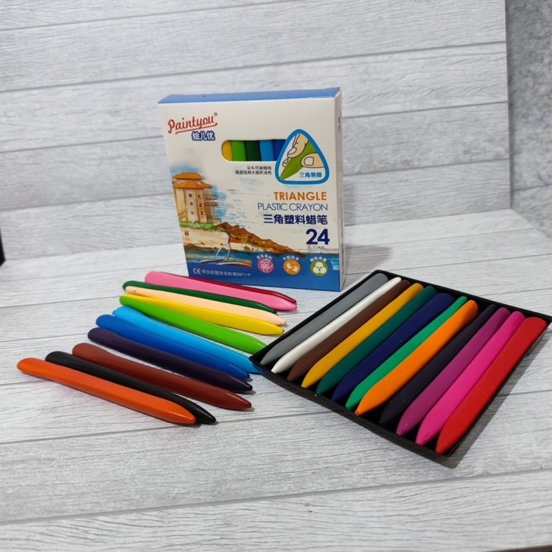 24 Colors School Crayon/Krayon 24 Warna - Plastic Crayon Triangle 0858