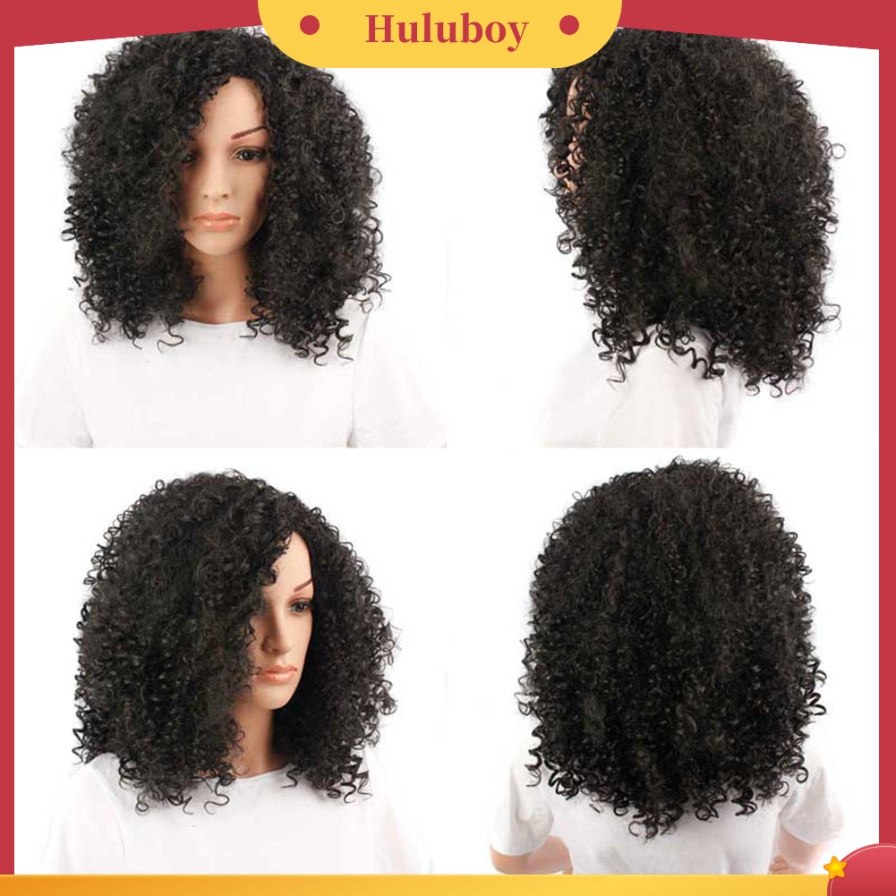 Wig Rambut Pendek Keriting Gelombang Warna Hitam Tahan Panas Gaya Afrika Untuk Wanita