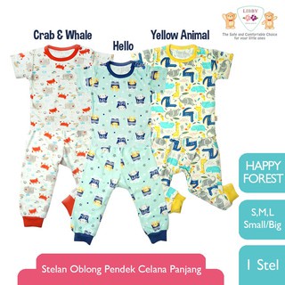 LIBBY SETELAN Kaos Oblong Pendek + Celana Panjang Motif Happy Forest