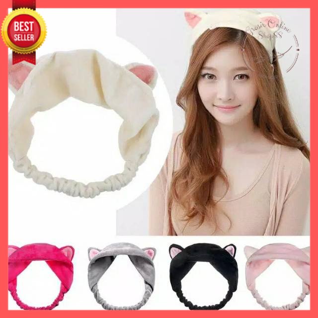 GOS -I208- Bando Bandana Model Kucing - Aksesoris Rambut Bandana Korea Motif Kucing - Headband Kain Karet