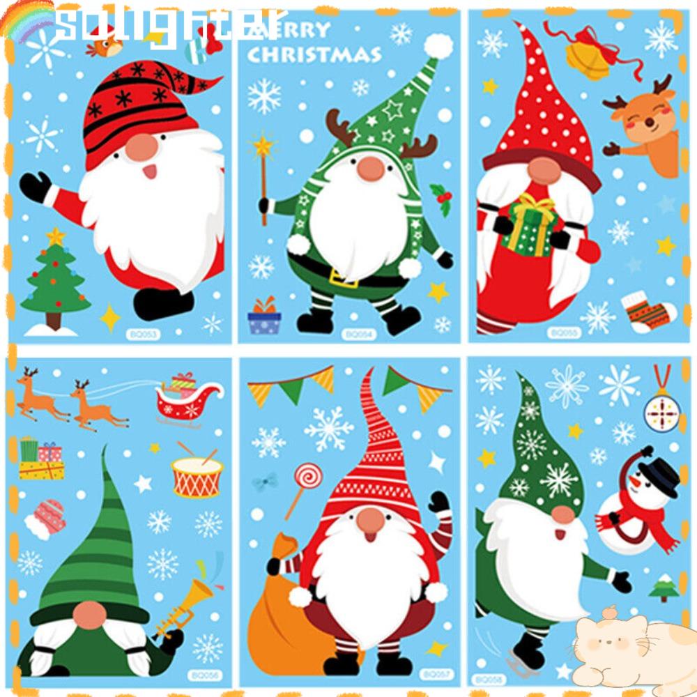 Solighter 6lembar Merry Christmas Stiker Jendela Dekorasi Dinding Rumah Sticker Self Adhesive Santa Claus