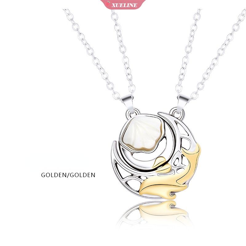 Indah Romantis shell whale Matahari Dan Bulan magnet Pasangan Dengan Kalung fashion Bulat Dua Potong Liontin Persahabatan Kalung [ZXL]