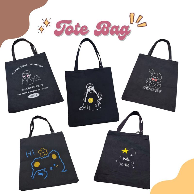 TOTTE BAG HITAM CUSTOM - TAS SAMPING WANITA