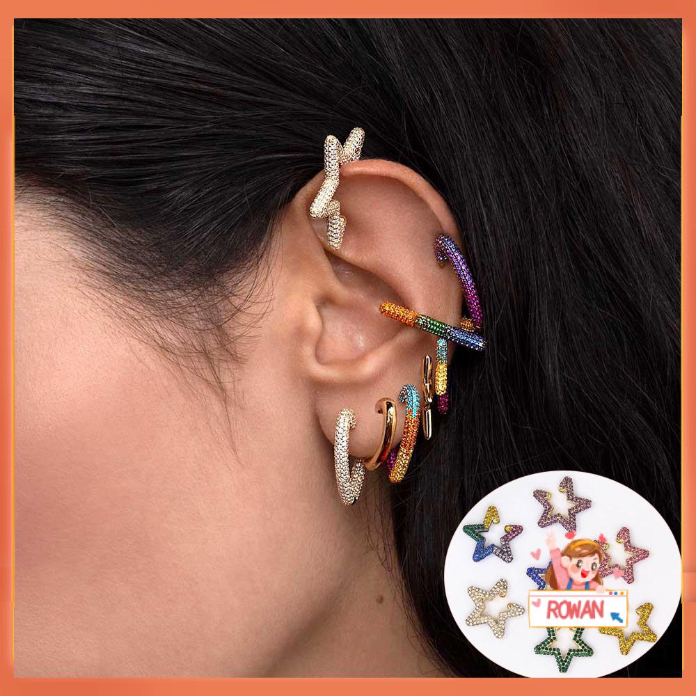 R-flower CZ Cuff Earrings Pesta Bentuk Hati Perhiasan Bintang