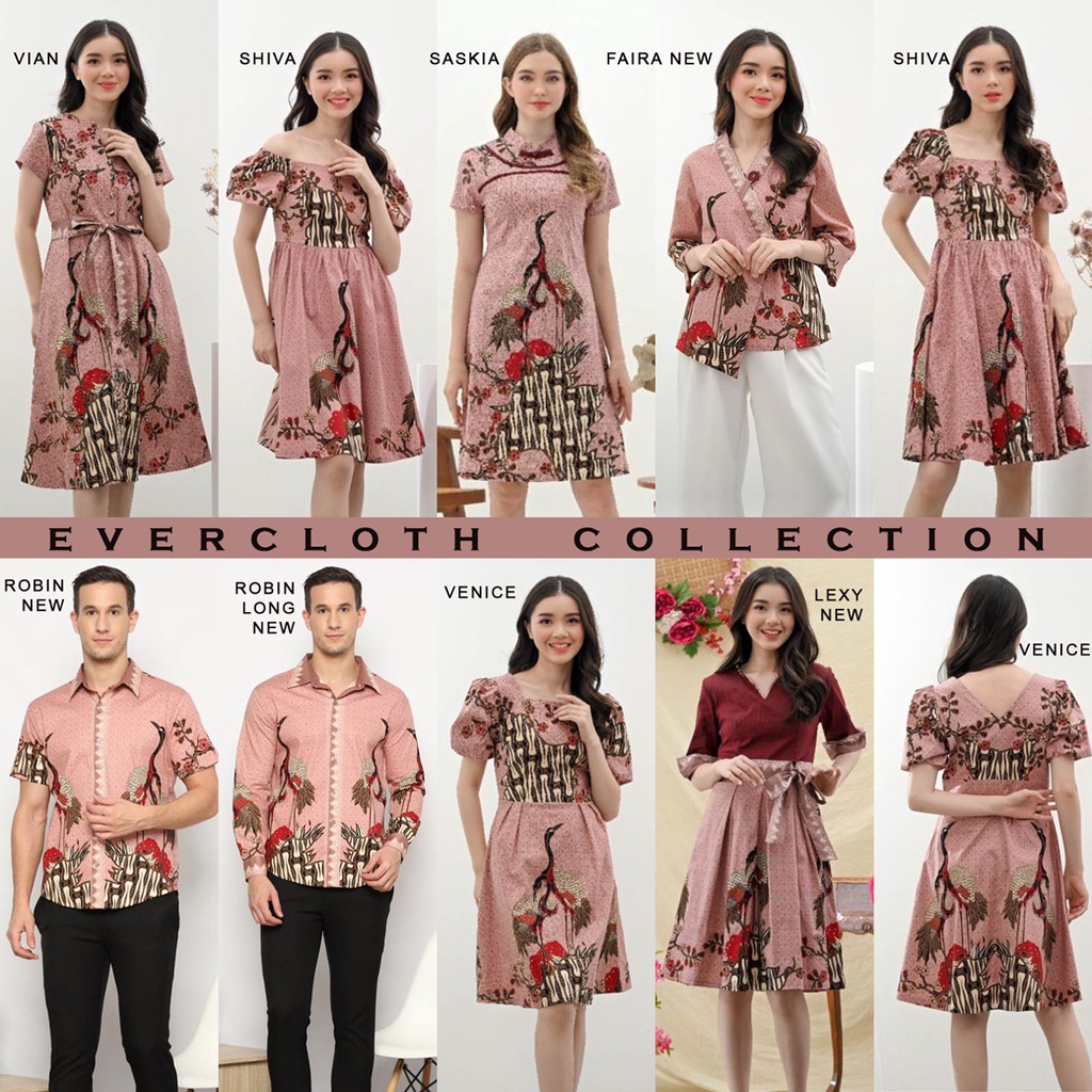 Evercloth Vian Dress Batik Wanita Dress Wanita Terusan Batik Couple Gaun Seragam Family Pita Aline