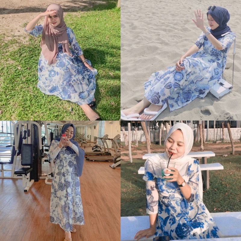 BEFAST - ZFS FASHION DRESS ELSA / LAGOON PICNIC MAXI DRESS / Dress Maxy Motif Bunga-Bunga /  Long Dress Wanita Keluaran Terbaru / Fashion Wanita Holiday Kekinian / Dress Pantai/Formal / Pakaian Wanita Remaja Trendy