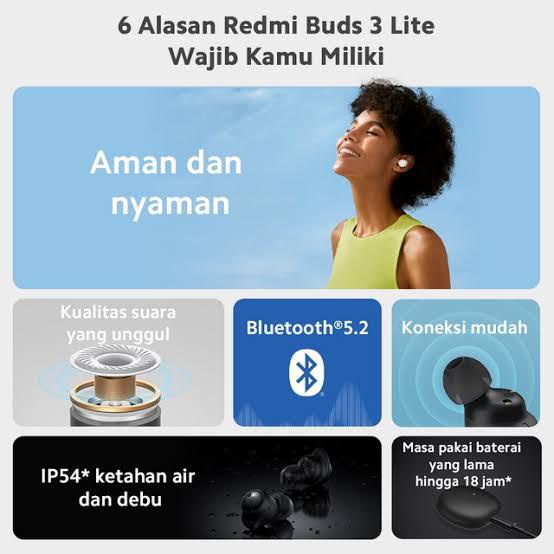 REDMI Buds 3 Lite for XIAOMI TWS Wireless Earphone Bluetooth 5.2 IP54 ketahanan air