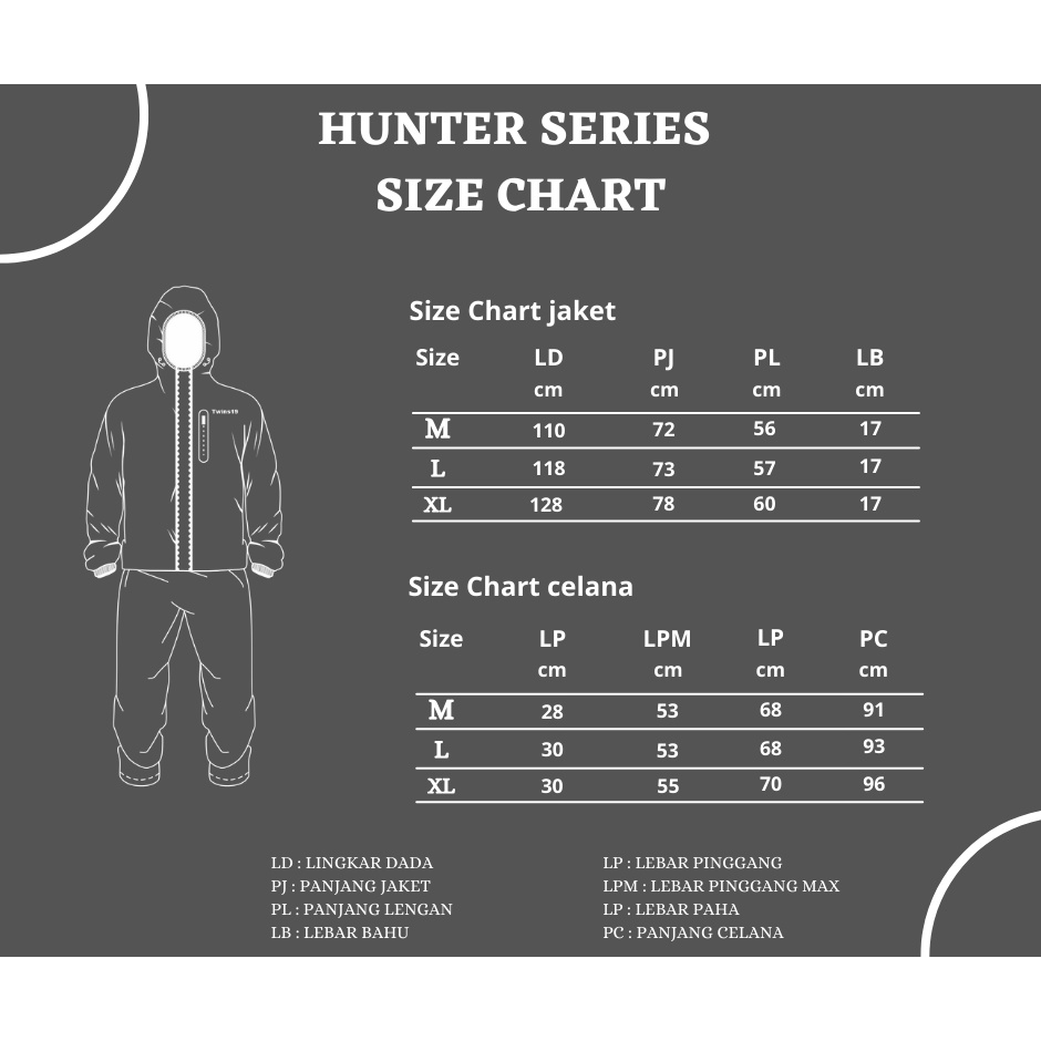 Jas Hujan Raincoat TWINS19 Original Waterproof Hunter Series Bahan 3 layers fabric import