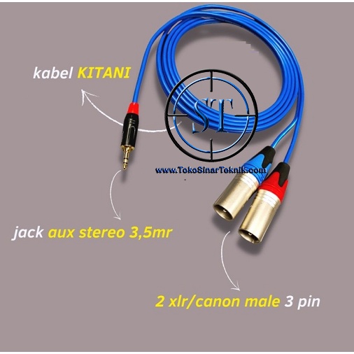 Kabel Audio Aux Adapter TRS KITANI 3.5mm Mini Stereo Male to 2 XLR Canon Male Jack GEISLER ( 1 to 2 ) Panjang 1 Sampai 5 Meter