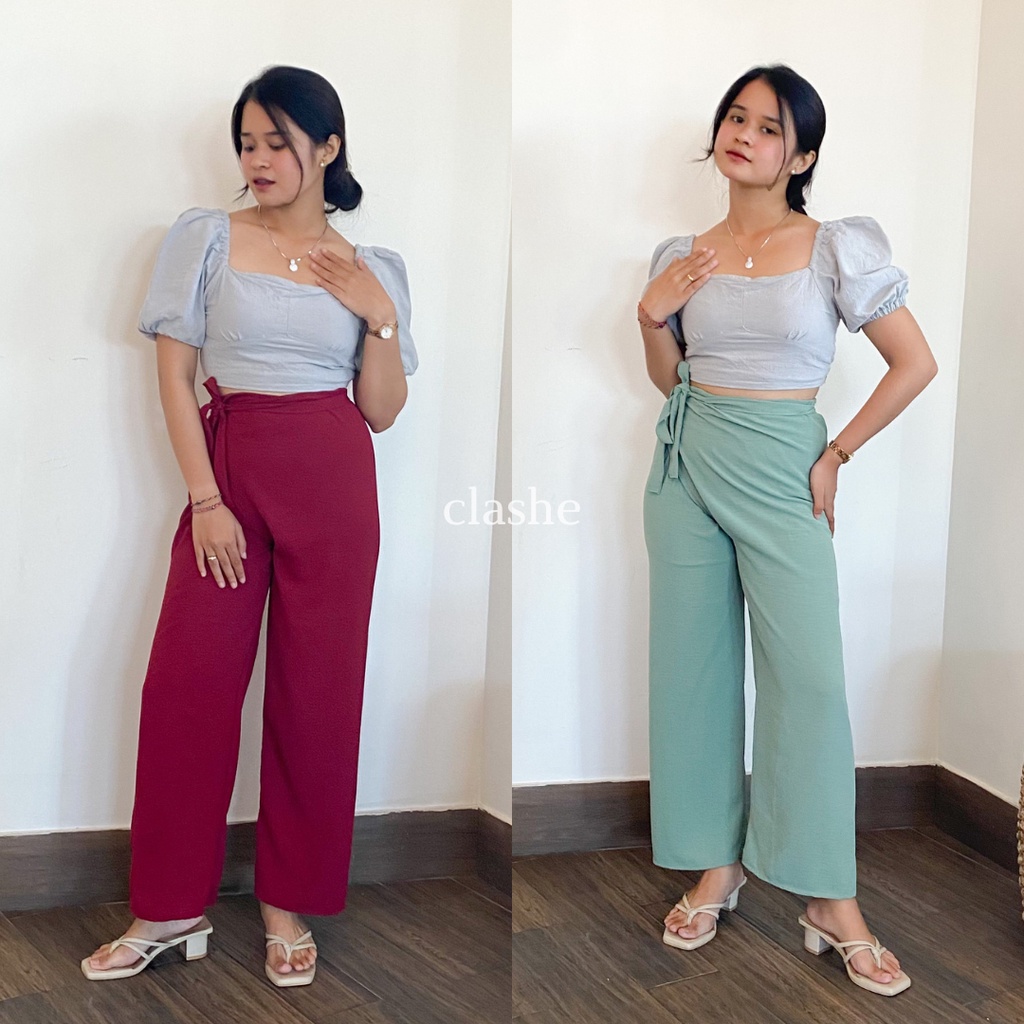 Celana Kulot Lilit Wanita Crinkle Airflow Anti Lecek Terbaru Korean Style Ootd Kekinian Gia Pants by Clashe