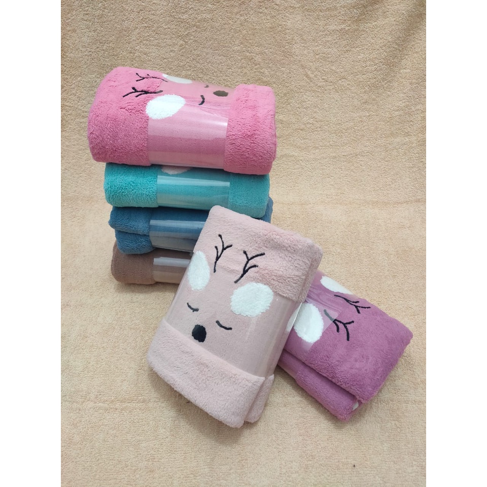 Handuk Import Murah Handuk motif handuk karakter rusa Handuk import karakter bahan microfiber lembut ukuran 70x140