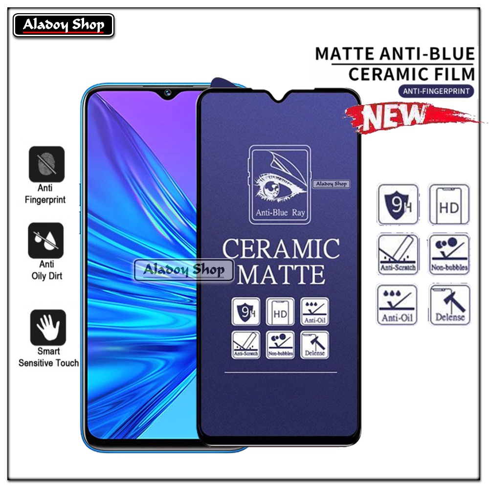 PAKET 3IN1 Anti Gores Blue Matte Anti Glare Realme 5/5i/5S + Tempered Glass Camera dan Skin Carbon