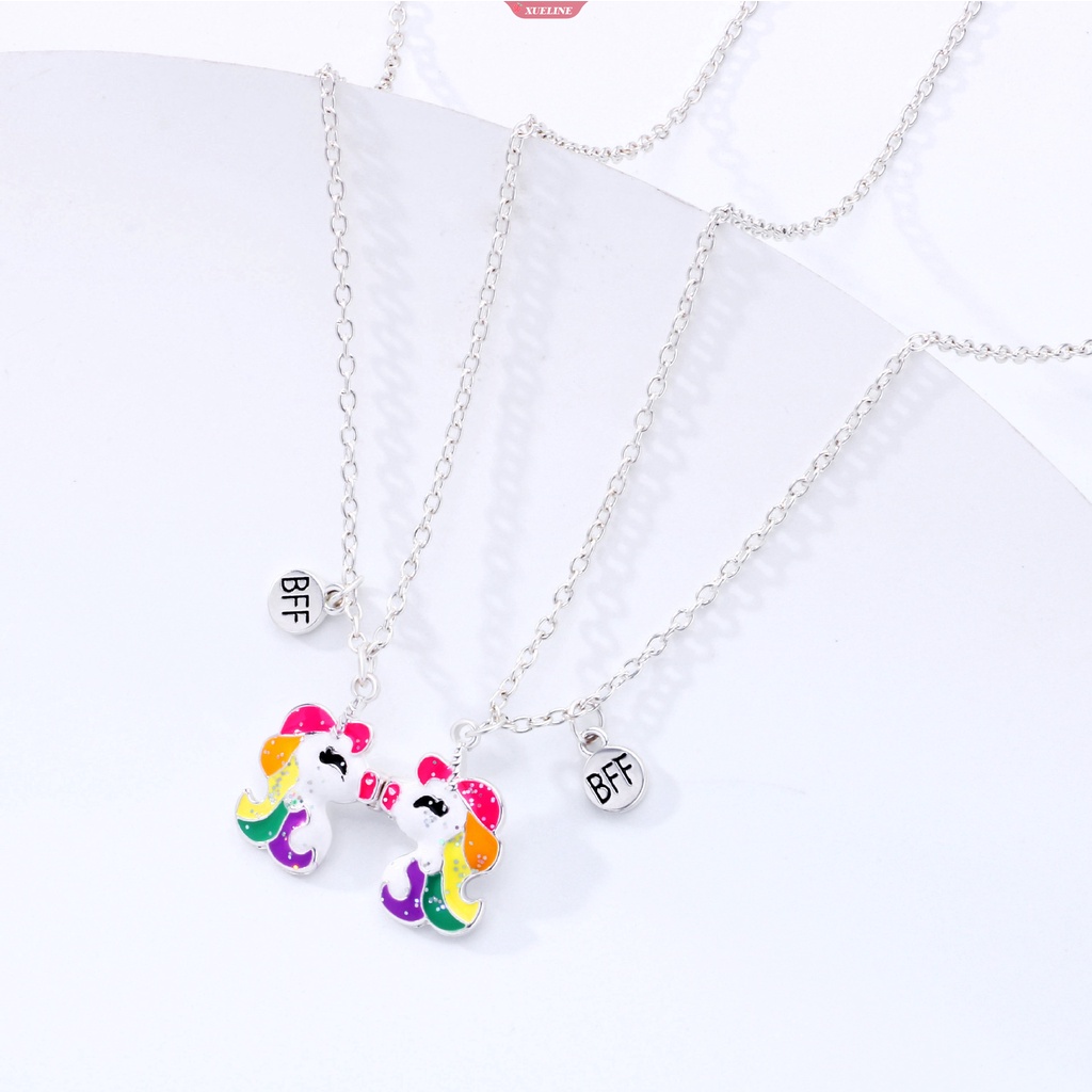 2buah Set Lucu Warna-Warni Unicorn Liontin Rantai Sahabat Kalung BFF Persahabatan Anak Perhiasan Hadiah Untuk Perempuan [ZXL]
