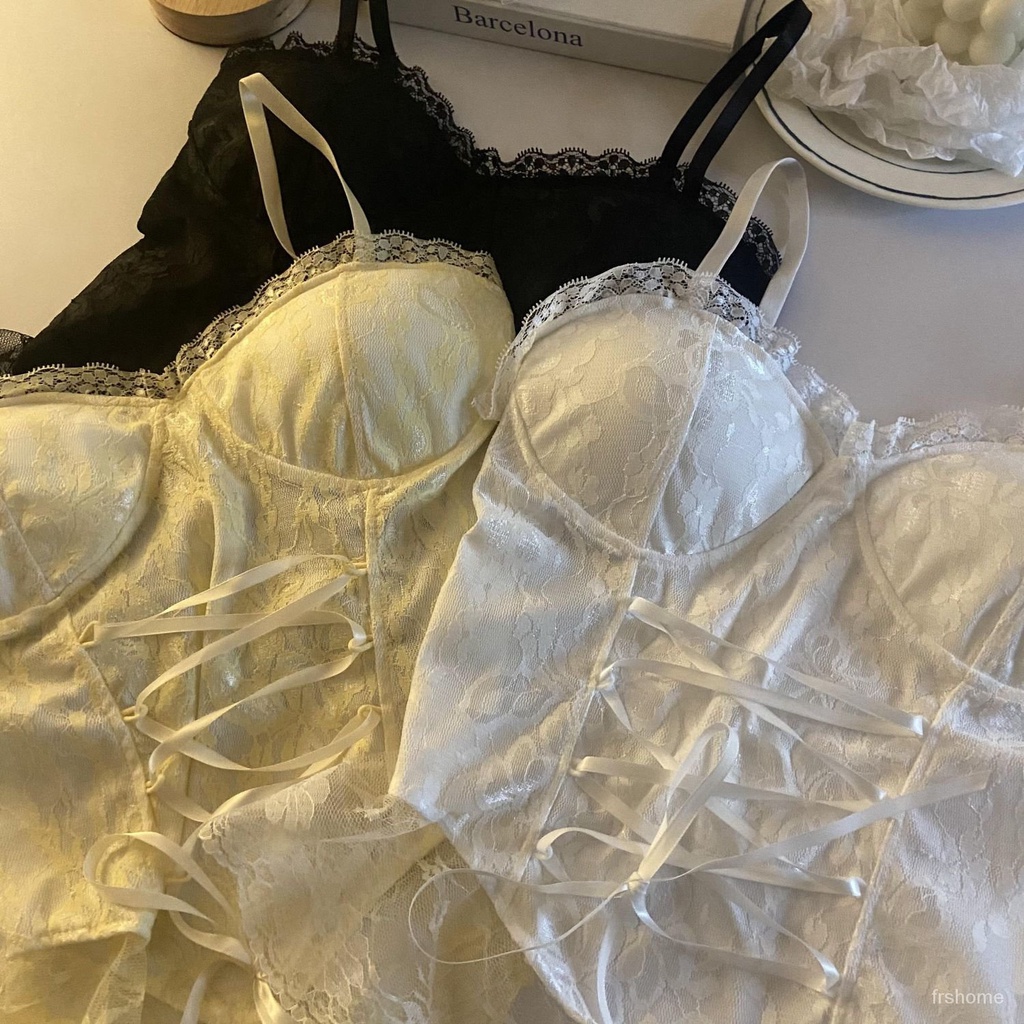 Renda hottie straps camisole pakaian luar tank top wanita bagian dalam dengan dada pad bottoming kec