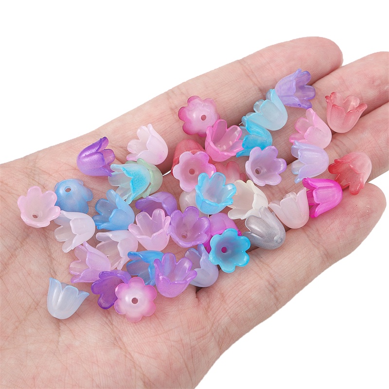 100 Pcs 10x8mm Manik-Manik Bunga Warna-Warni Windbell Morning Glory Flower Manik-Manik Akrilik Untuk Membuat Perhiasan Jepit Rambut Handmade DIY Aksesoris