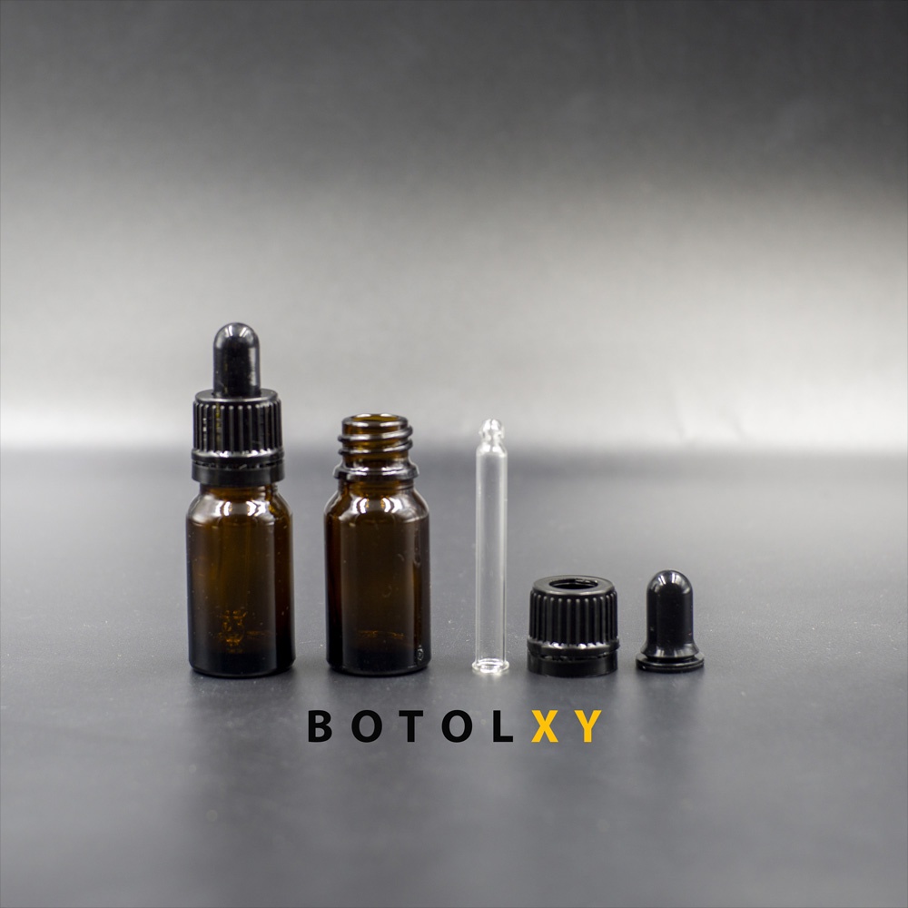 Botol Pipet Tetes 10ml Kaca Tebal Coklat / Amber - Tutup Segel Hitam