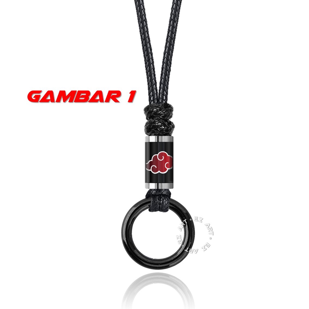 KALUNG CINCIN TABUNG GAMBAR ANIME NARUTO SHARINGAN RINEGAN AKATSUKI TALI KULIT KEPANG ANYAM KOREA