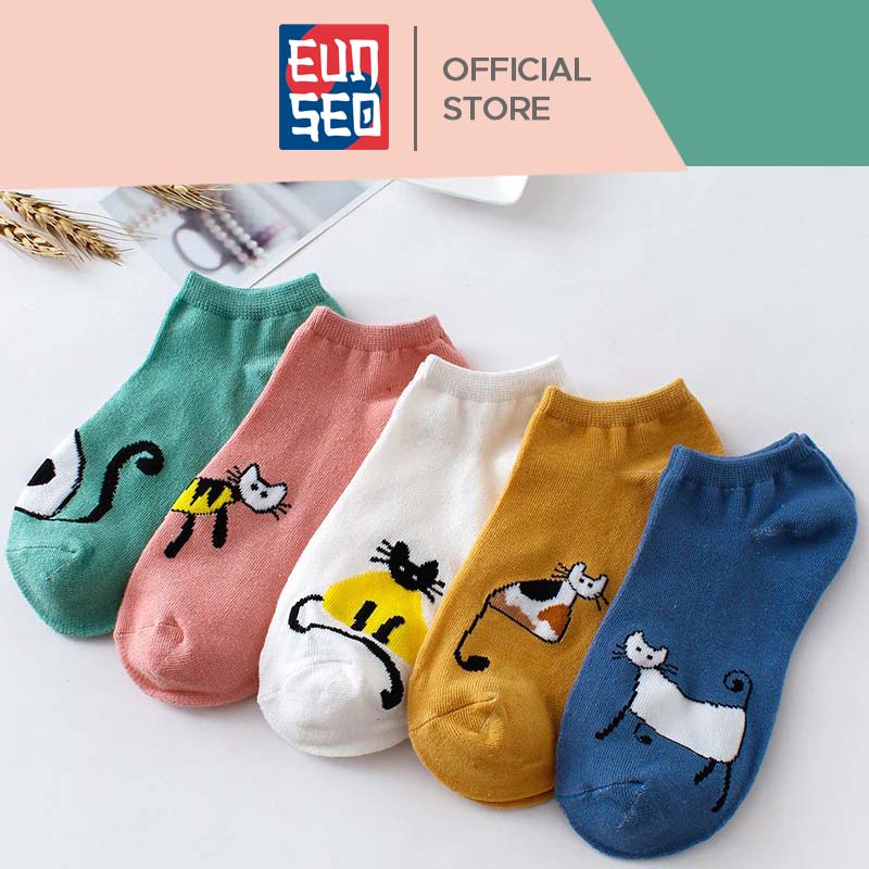 Kaos Kaki Semata Kaki Wanita Fashion Korea Motif Funny Cat Import Premium EUNSEO