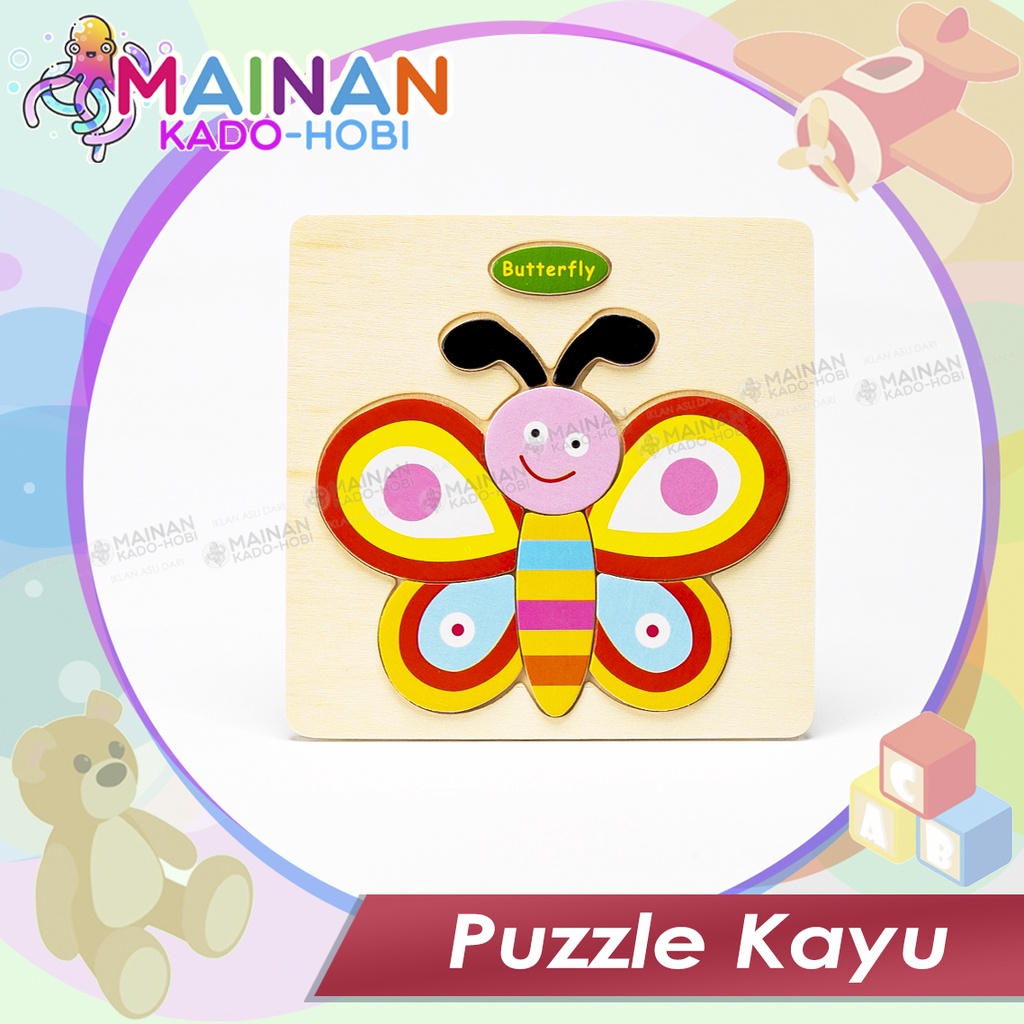 MAINAN HADIAH ANAK PUZZLE KAYU MOTIF KARAKTER BUTTERFLY KUPU-KUPU