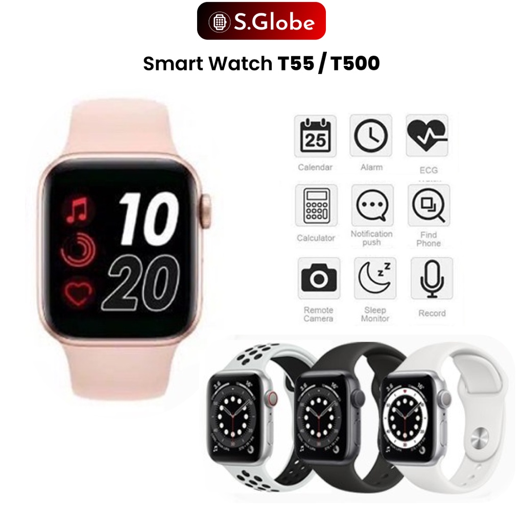 Jam Tangan Smartwatch T55 T500 Blood Pressure Android IOS Universal Bluetooth Layar Sentuh Dengan Pedometer Monitor Detak Jam