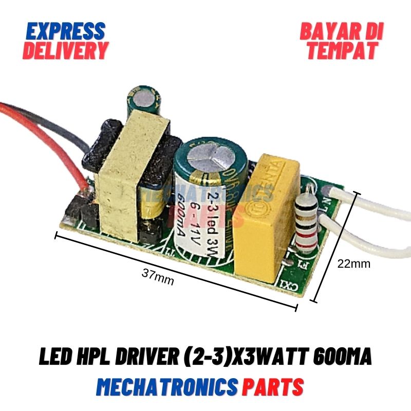LED HPL Driver (2-3)x3Watt 600mA HPL 6V-9V AC-DC Tanpa Casing
