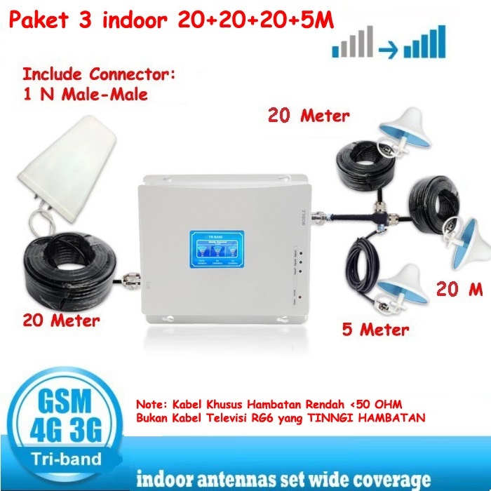 Antena Set 4G 3 indoor outdoor Total 65 Meter Kabel