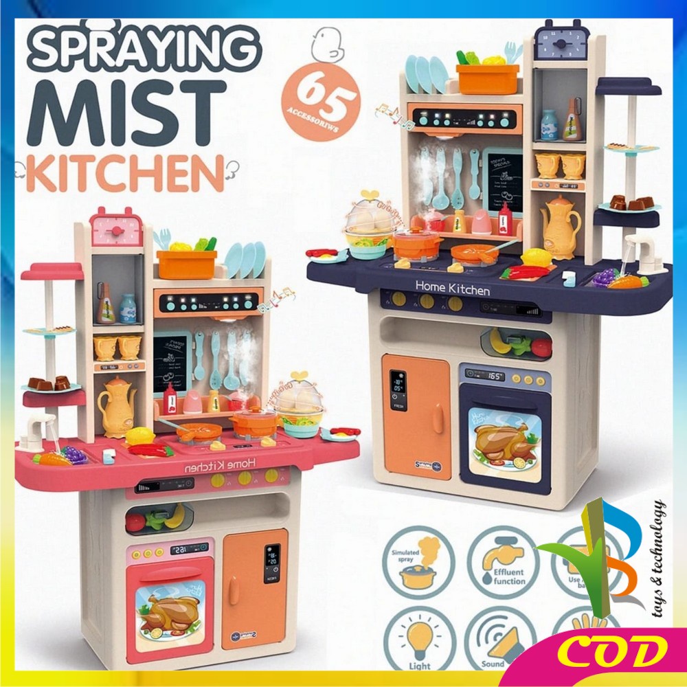 RB-M24 Mainan Spraying Mist Kitchen Set Isi 65PCS Mainan Masak Masakan Dapur Anak Perempuan 888-54
