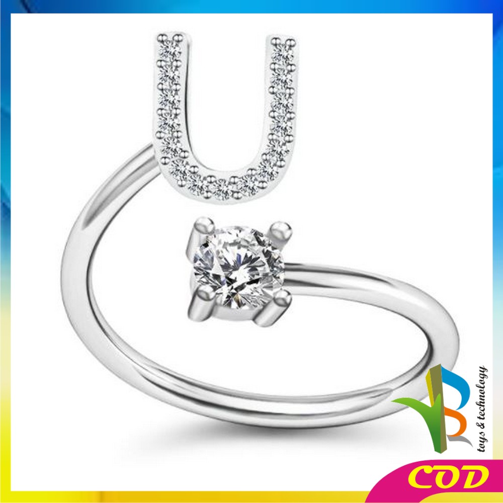 RB-K59 Cincin Huruf Silver Abjad Huruf A-Z Stainless Inisial Nama Cincin Alphabet Wanita Fashion / Cincin Wanita Huruf Set Perhiasan Wanita